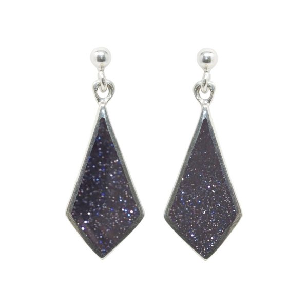 Silver Blue Goldstone Drop Earrings