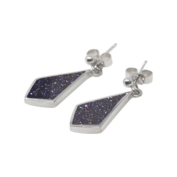Silver Blue Goldstone Kite Shaped Drop Earrings