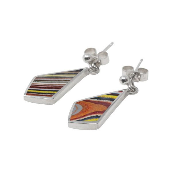 Silver Fordite Kite Shaped Drop Earrings