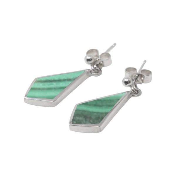 Silver Malachite Kite Shaped Drop Earrings