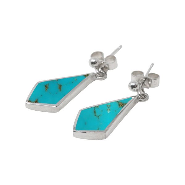 Silver Turquoise Kite Shaped Drop Earrings