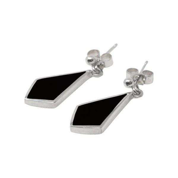 Silver Whitby Jet Kite Shaped Drop Earrings