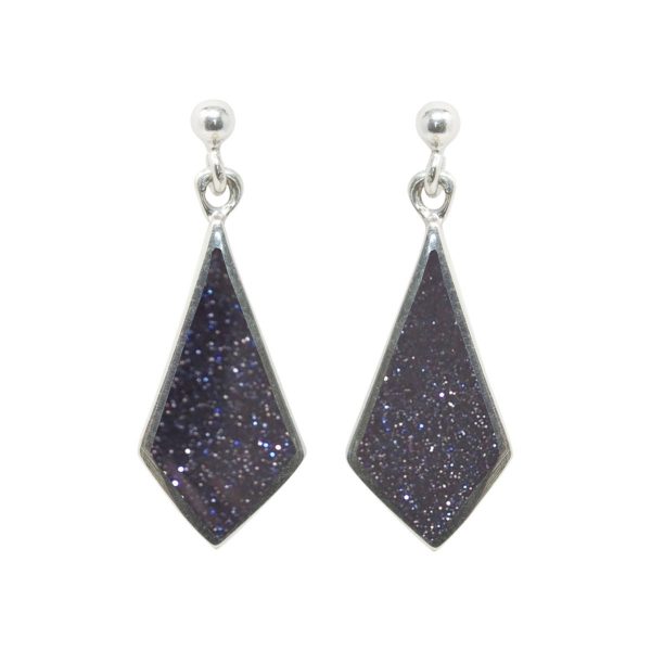 White Gold Blue Goldstone Drop Earrings