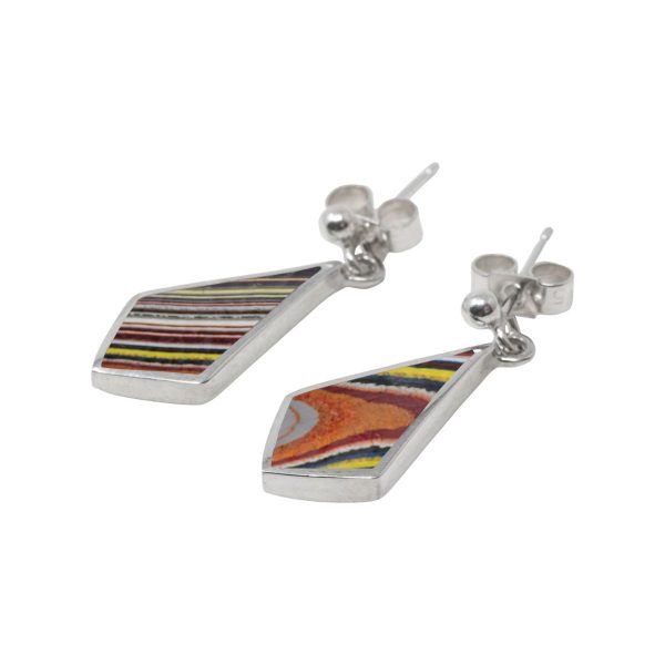 White Gold Fordite Drop Earrings