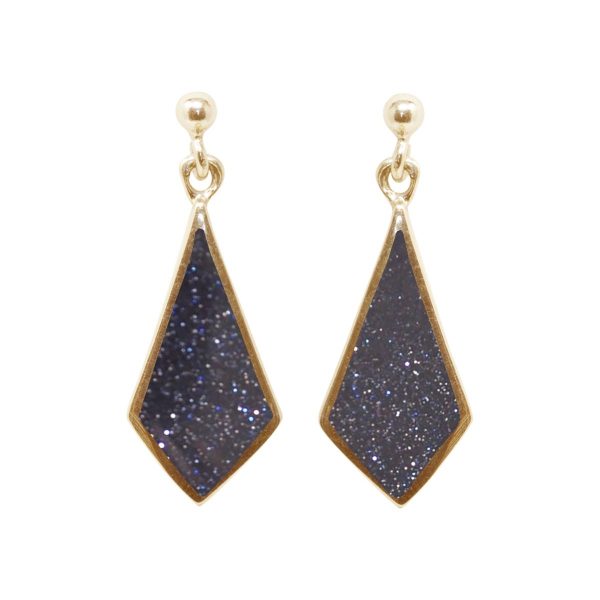 Yellow Gold Blue Goldstone Drop Earrings