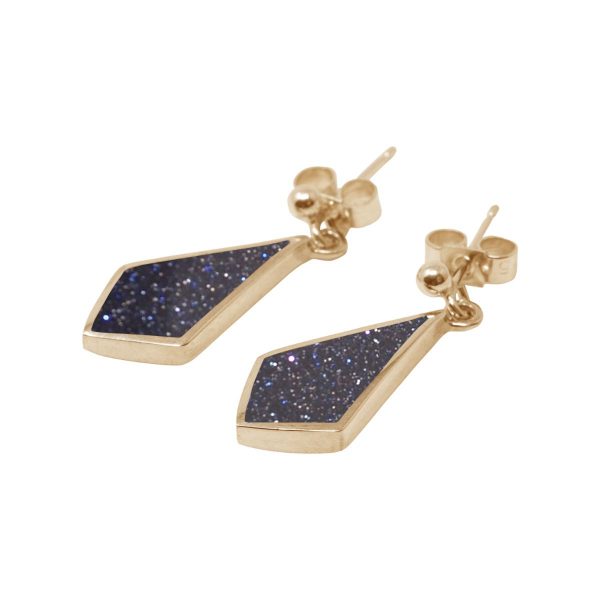 Yellow Gold Blue Goldstone Kite Shaped Drop Earrings