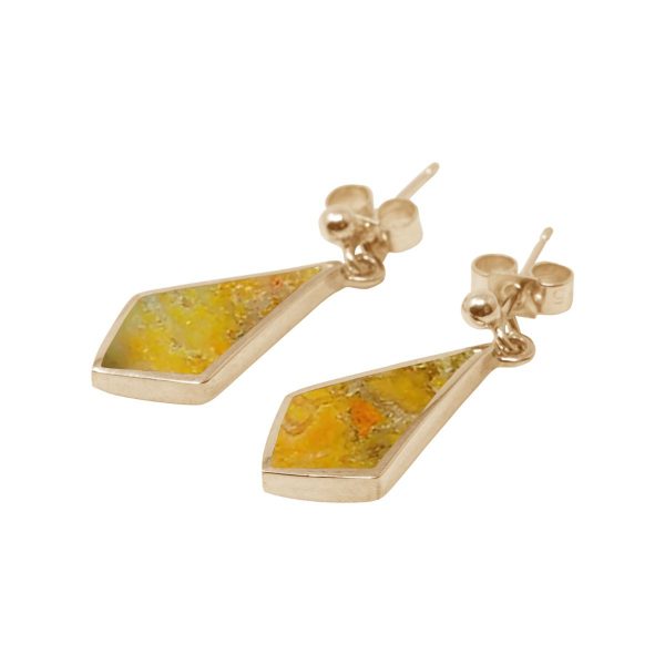 Yellow Gold Bumblebee Jasper Kite Shaped Drop Earrings