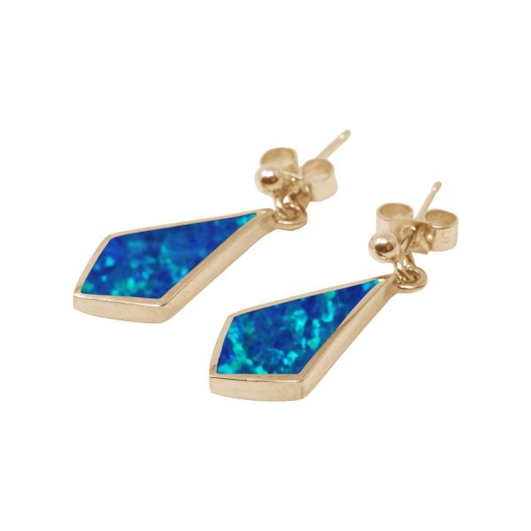 Yellow Gold Opalite Cobalt Blue Kite Shaped Drop Earrings