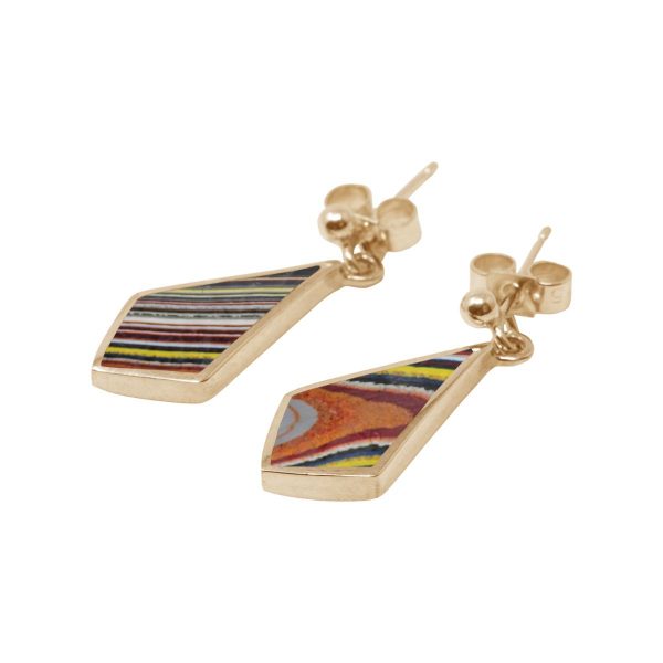 Yellow gold Fordite Kite Shaped Drop Earrings