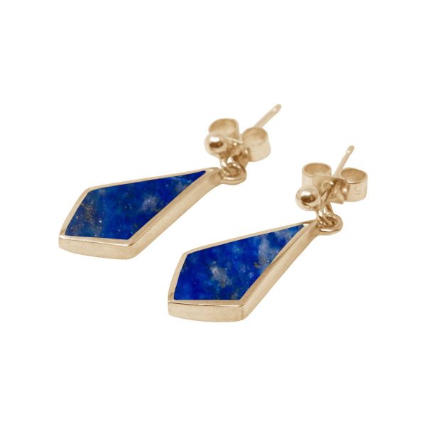 Yellow Gold Lapis Kite Shaped Drop Earrings