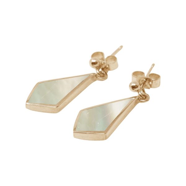 Yellow Gold Mother of Pearl Kite Shaped Drop Earrings