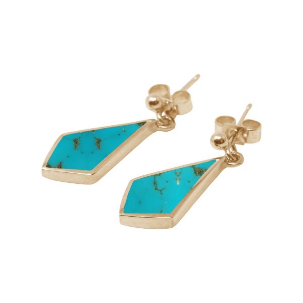Yellow Gold Turquoise Kite Shaped Drop Earrings