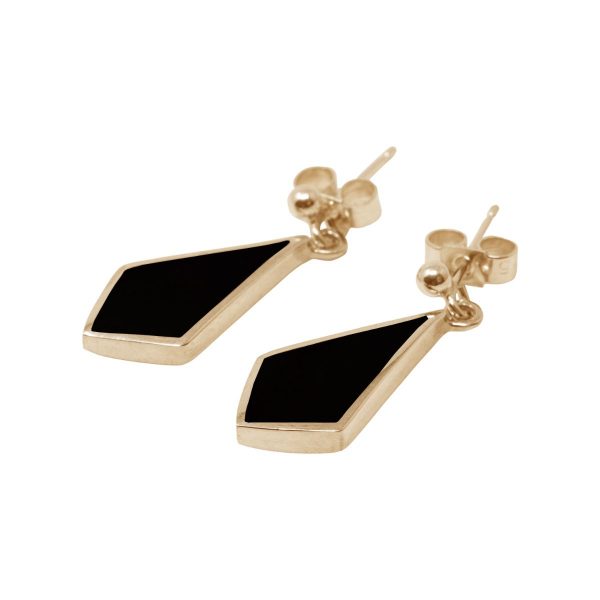 Yellow Gold Whitby Jet Kite Shaped Drop Earrings