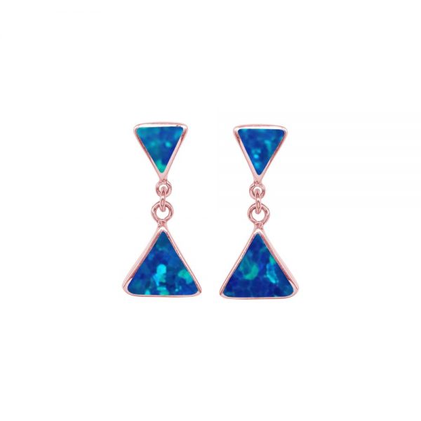 Rose Gold Opalite Cobalt Blue Triangular Double Drop Earrings