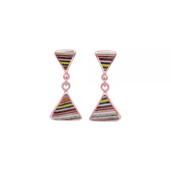 Rose Gold Fordite Triangular Double Drop Earrings