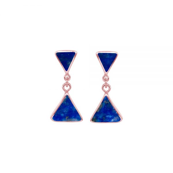 Rose Gold Lapis Triangular Double Drop Earrings