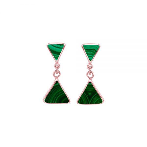 Rose Gold Malachite Triangular Double Drop Earrings