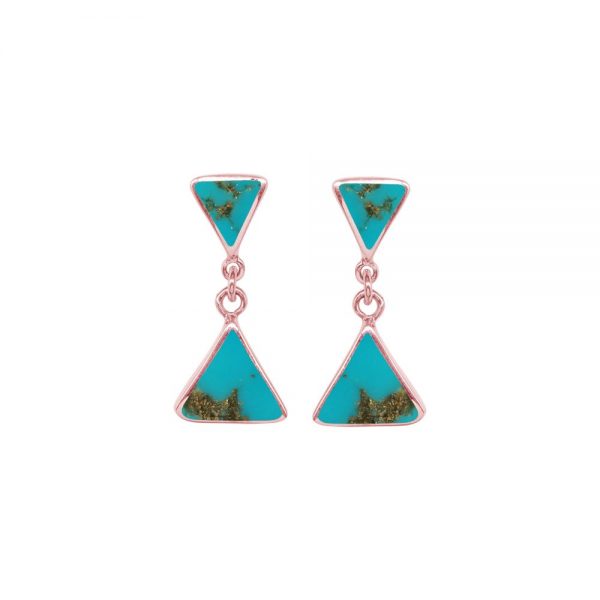 Rose Gold Turquoise Triangular Double Drop Earrings