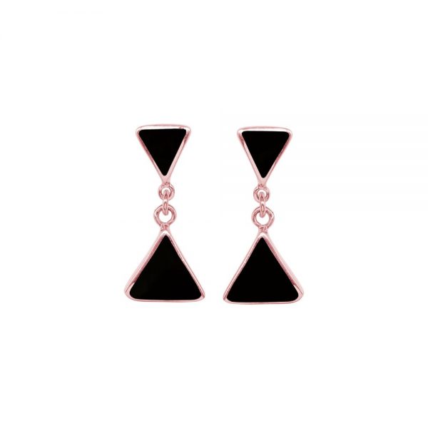 Rose Gold Whitby Jet Triangular Double Drop Earrings
