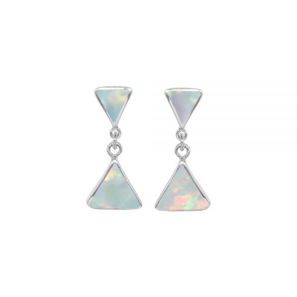 Silver Opalite Sun Ice Triangular Double Drop Earrings