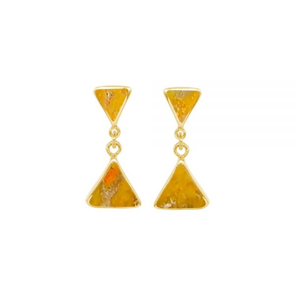 Yellow Gold Bumblebee Jasper Triangular Double Drop Earrings
