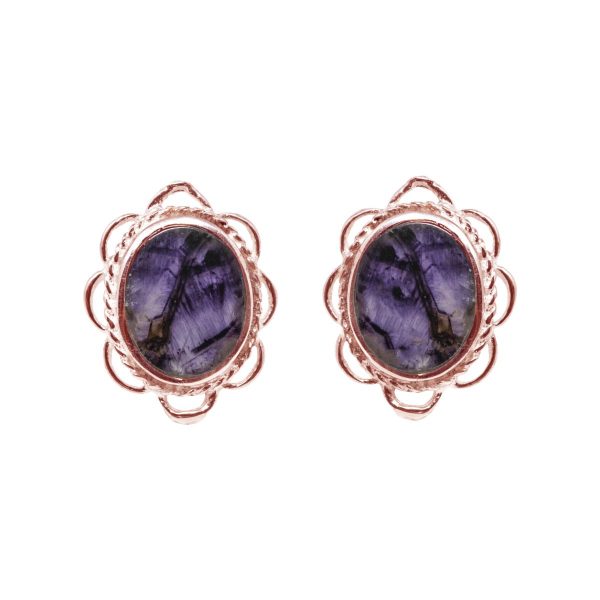 Rose Gold Blue John Oval Frill Edge Stud Earrings