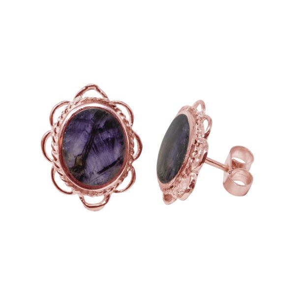 Rose Gold Blue John Oval Frill Edge Stud Earrings