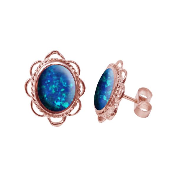 Rose Gold Cobalt Blue Oval Frill Edge Stud Earrings