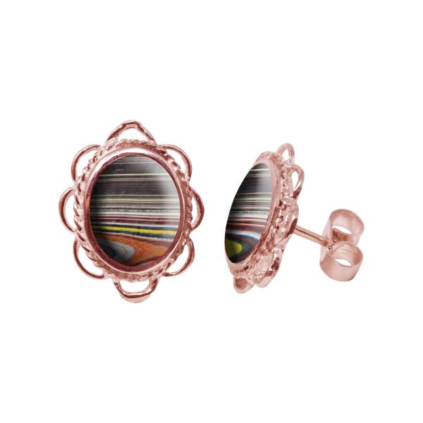 Rose Gold Fordite Oval Frill Edge Stud Earrings