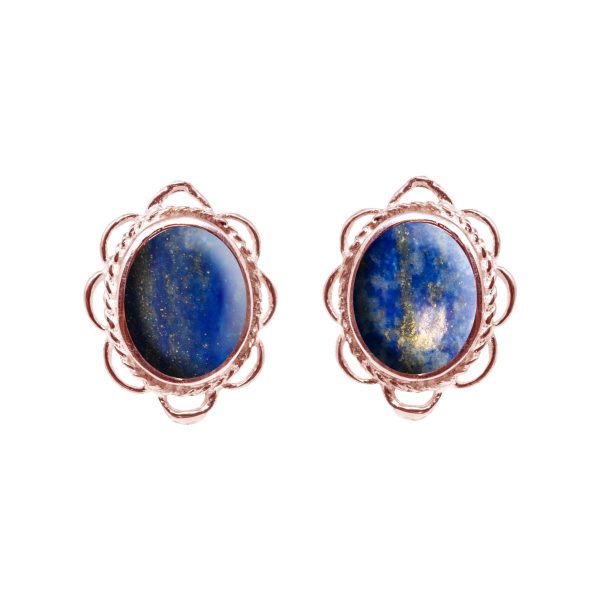 Rose Gold Lapis Oval Frill Edge Stud Earrings