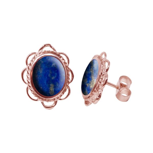 Rose Gold Lapis Oval Frill Edge Stud Earrings