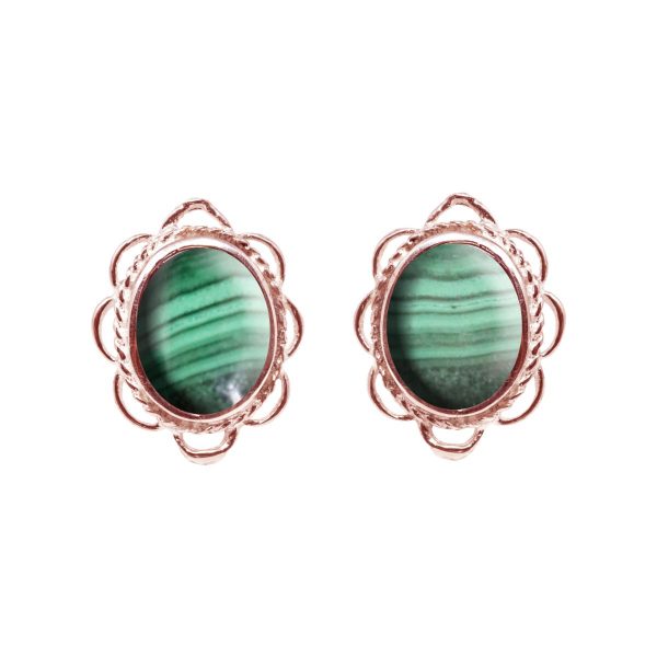 Rose Gold Malachite Oval Frill Edge Stud Earrings