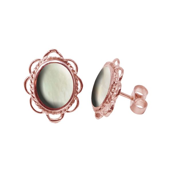 Rose Gold Mother of Pearl Oval Frill Edge Stud Earrings