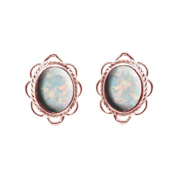 Rose Gold Sun Ice Oval Frill Edge Stud Earrings