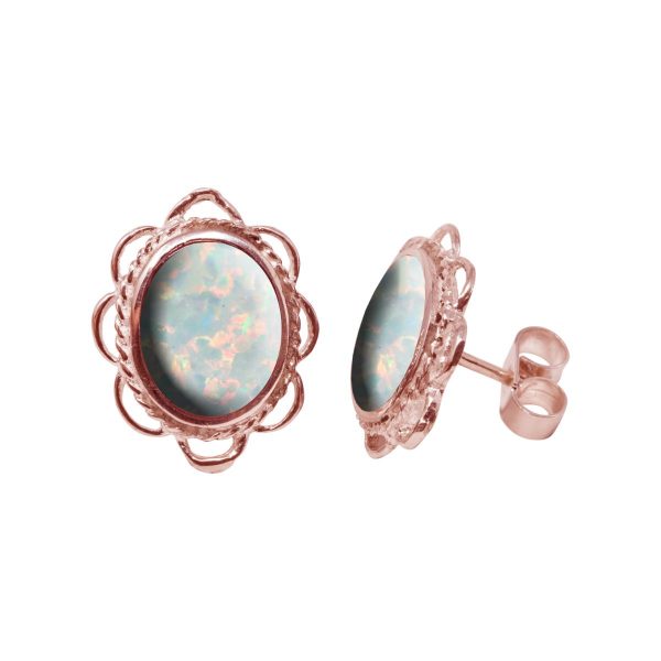 Rose Gold Opalite Sun Ice Oval Frill Edge Stud Earrings