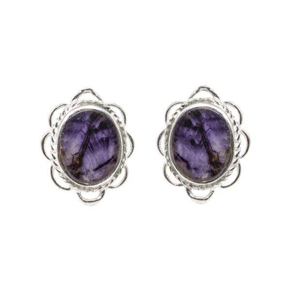 Silver Blue John Oval Frill Edge Stud Earrings