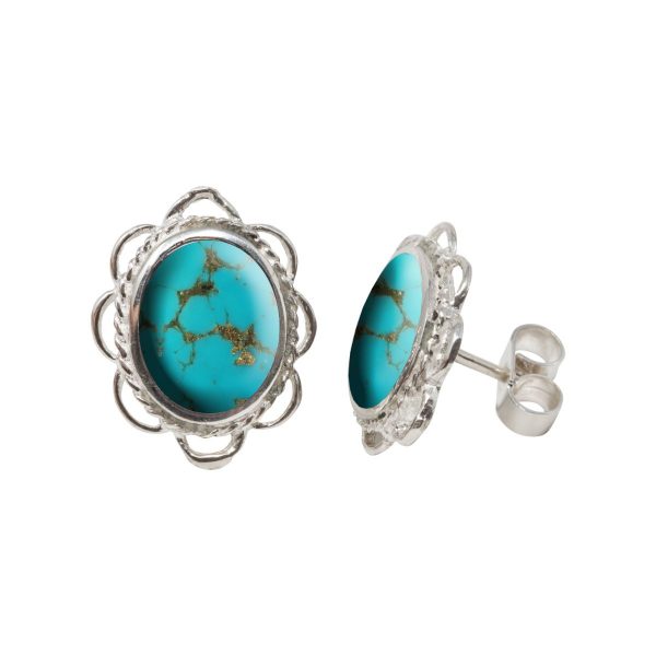 White Gold Turquoise Oval Stud Earrings