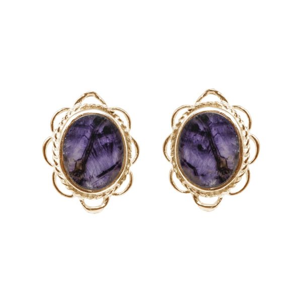 Gold Blue John Oval Frill Edge Stud Earrings