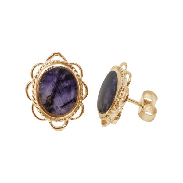 Gold Blue John Oval Frill Edge Stud Earrings