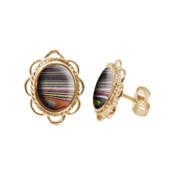 Gold Fordite Oval Frill Edge Stud Earrings