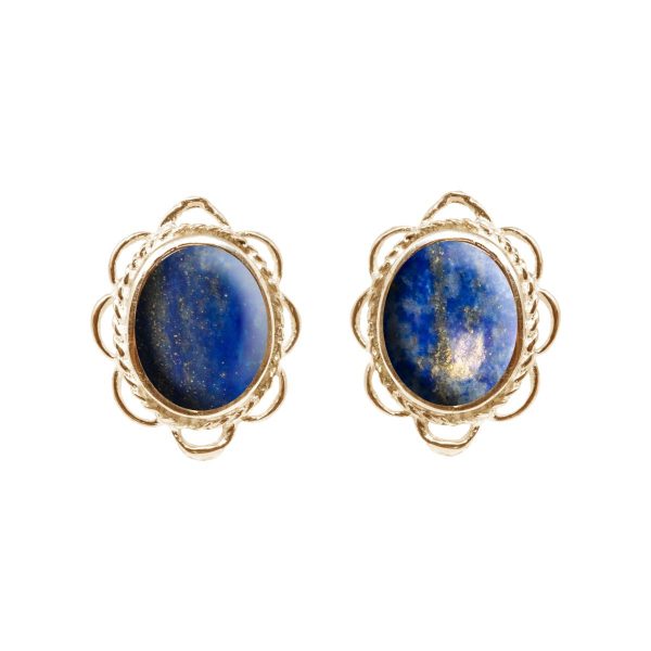 Gold Lapis Oval Frill Edge Stud Earrings