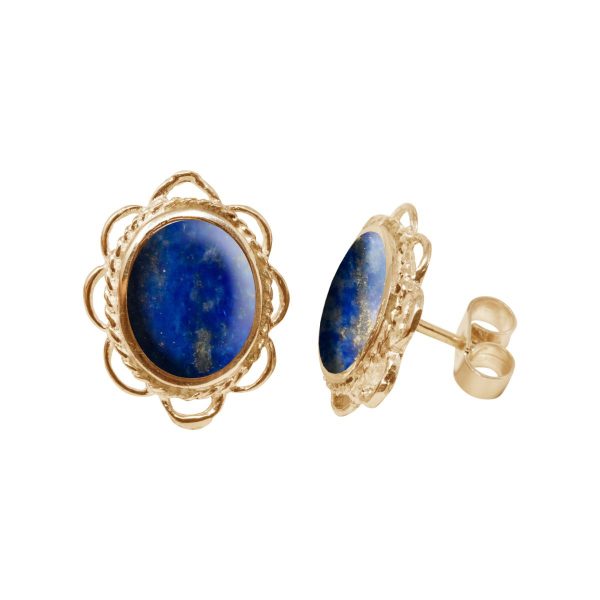 Gold Lapis Oval Frill Edge Stud Earrings