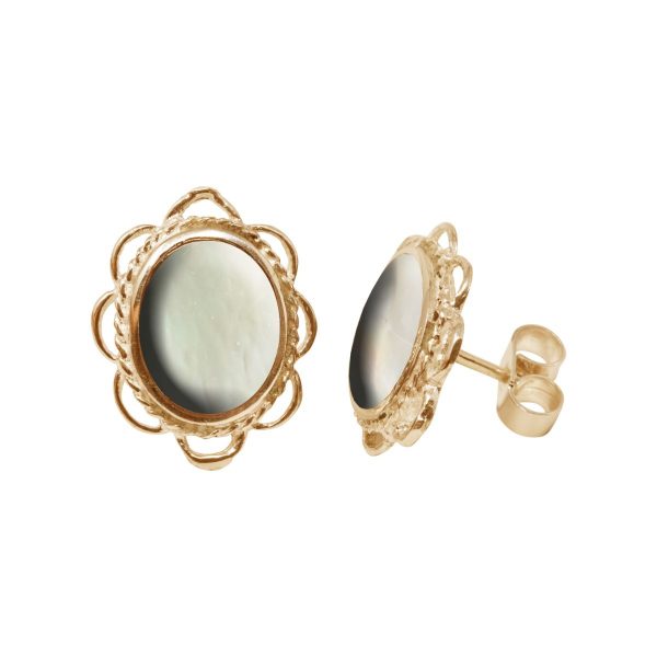 Gold Mother of Pearl Oval Frill Edge Stud Earrings