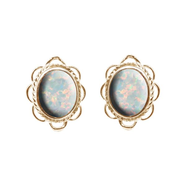 Gold Opalite Sun Ice Oval Frill Edge Stud Earrings