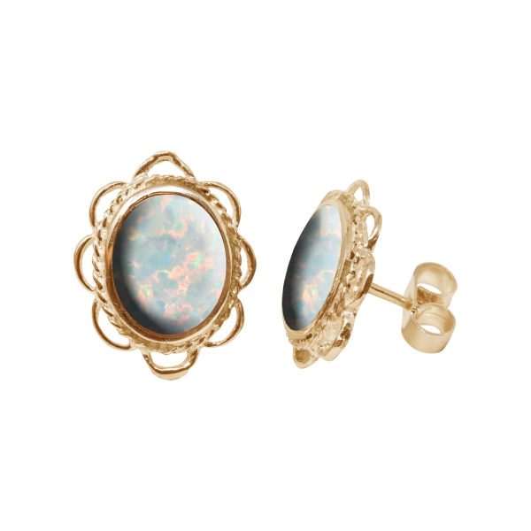 Gold Opalite Sun Ice Oval Frill Edge Stud Earrings