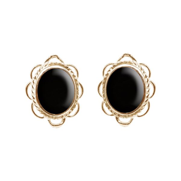 Gold Whitby Jet Oval Frill Edge Stud Earrings