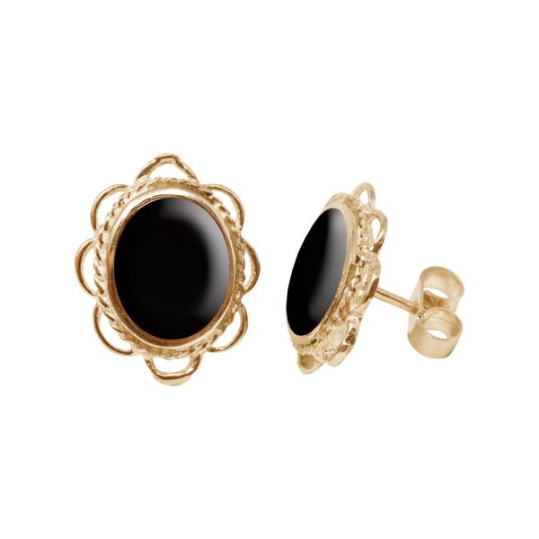 Gold Whitby Jet Oval Frill Edge Stud Earrings