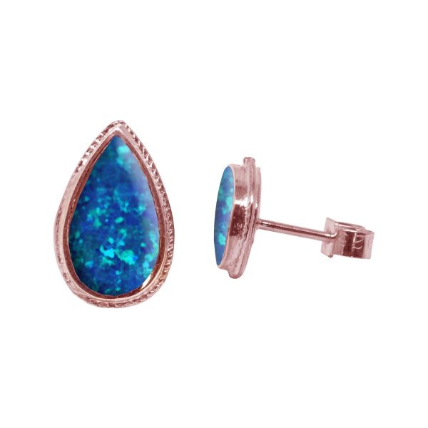 Rose Gold Cobalt Blue Opalite Stud Earrings