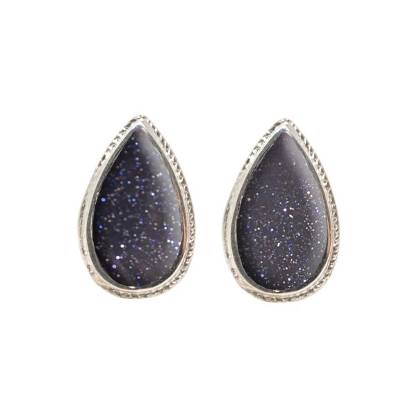 Silver Blue Goldstone Stud Earrings