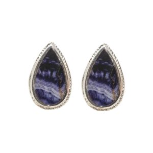 Silver Teardrop Shaped Blue John Stud Earrings